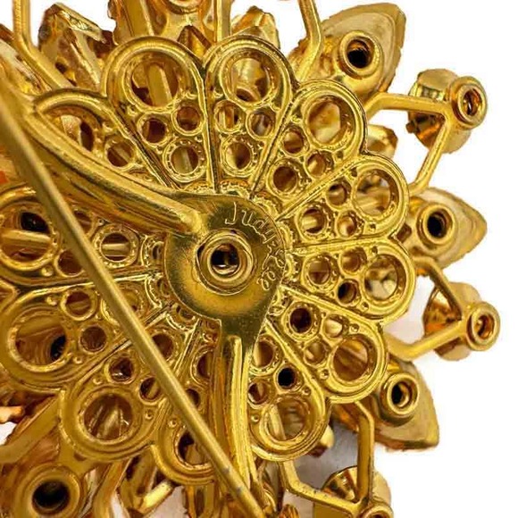 Vintage Signed Judy Lee Rhinestone Brooch Amber Aurora Borealis Star 2" c1970s - Picture 11 of 12